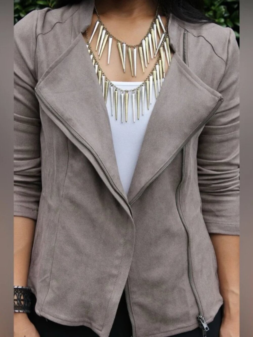 Miilla David Faux Suede Moto Jacket Tan Mocha Taupe Small
